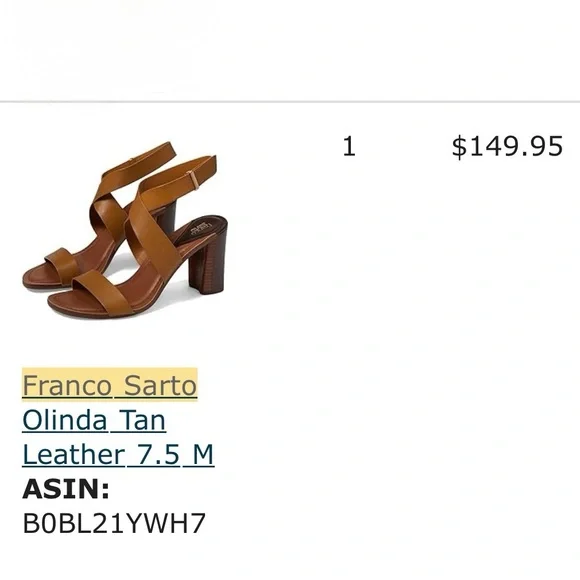 New Franco Sarto Olinda Women's Tan leather  Sandals size 7.5 M - Picture 6 of 6